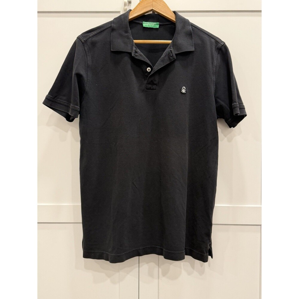 United Colors Of Benetton Polo Shirt Men‎ Size Large Black Muscle Fit